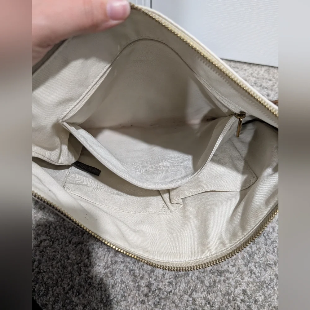 Fossil Corey Cream, Tan & Brown Cross Stitch Large Crossbody Bag
